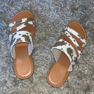 Cow print sandals brown and white cow sandals
